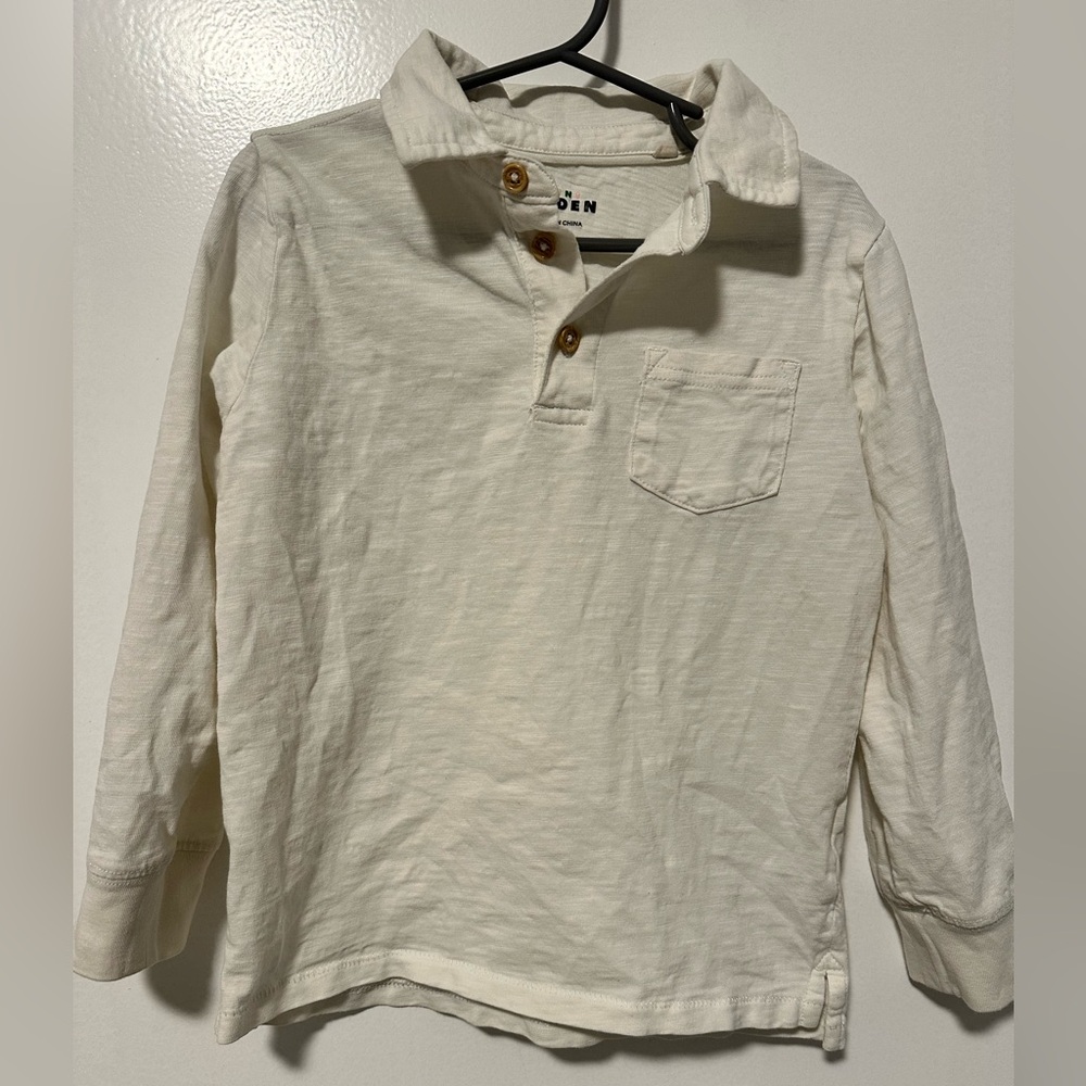 Mini Biden Long Sleeve Polo Shirt in White size 6/7